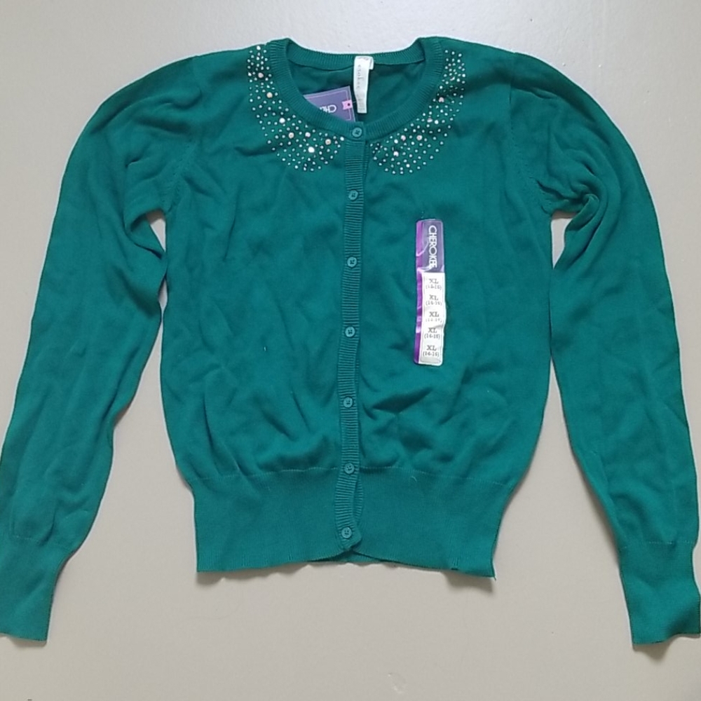 Cherokee teal girls cardigan sweater